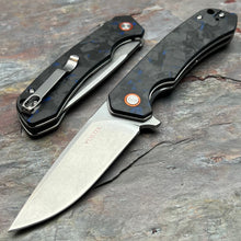 Load image into Gallery viewer, SPROUT - Black Blue Carbon Fiber Handles, D2 Drop Point Blade