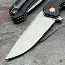 Load image into Gallery viewer, SPROUT - Black Blue Carbon Fiber Handles, D2 Drop Point Blade