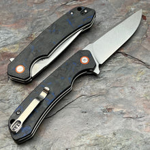 Load image into Gallery viewer, SPROUT - Black Blue Carbon Fiber Handles, D2 Drop Point Blade