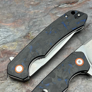 SPROUT - Black Blue Carbon Fiber Handles, D2 Drop Point Blade