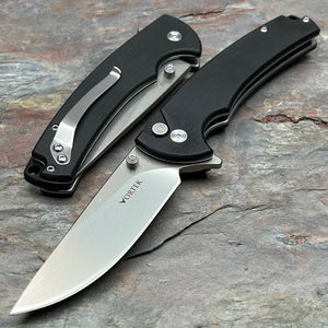 SHROUD - Black G10 Handles, D2 Blade, Button Lock