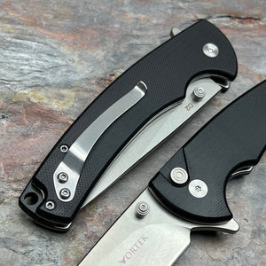 SHROUD - Black G10 Handles, D2 Blade, Button Lock