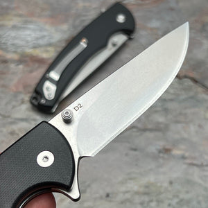 SHROUD - Black G10 Handles, D2 Blade, Button Lock