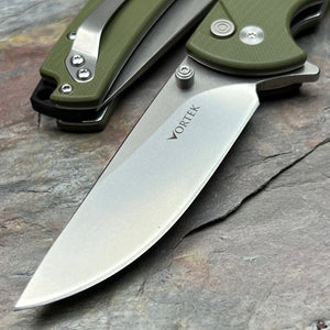 SHROUD - Green G10 Handles, D2 Blade, Button Lock