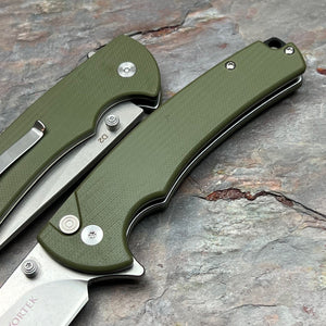 SHROUD - Green G10 Handles, D2 Blade, Button Lock