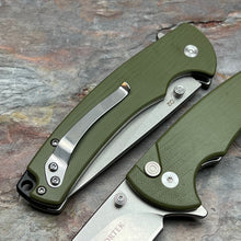 Load image into Gallery viewer, SHROUD - Green G10 Handles, D2 Blade, Button Lock