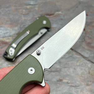 SHROUD - Green G10 Handles, D2 Blade, Button Lock