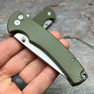 SHROUD - Green G10 Handles, D2 Blade, Button Lock