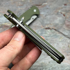 SHROUD - Green G10 Handles, D2 Blade, Button Lock