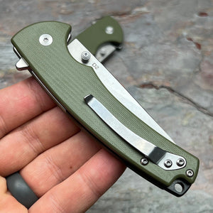 SHROUD - Green G10 Handles, D2 Blade, Button Lock