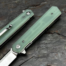 Load image into Gallery viewer, APACHE: Jade G10 Handles, 9Cr18MoV Straight Back Blade, Fast Open Ball Bearing Flipper System, EDC Folding Pocket Knife