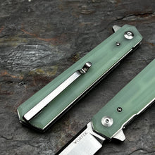 Load image into Gallery viewer, APACHE: Jade G10 Handles, 9Cr18MoV Straight Back Blade, Fast Open Ball Bearing Flipper System, EDC Folding Pocket Knife