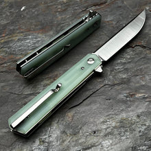 Load image into Gallery viewer, APACHE: Jade G10 Handles, 9Cr18MoV Straight Back Blade, Fast Open Ball Bearing Flipper System, EDC Folding Pocket Knife