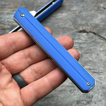 Load image into Gallery viewer, SKYLINE: Blue G10 Handles, Slim Executive Design, D2 Tanto Blade, Fast Opening Ball Bearing Flipper Blade, EDC Folding Pocket Knife