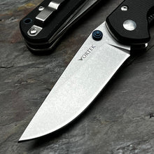 Load image into Gallery viewer, OTIS: Black Micarta Handles, D2 Drop Point Blade, Thumb Stud Opening, EDC Folding Pocket Knife