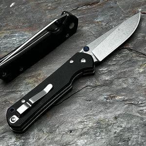 OTIS: Black Micarta Handles, D2 Drop Point Blade, Thumb Stud Opening, EDC Folding Pocket Knife