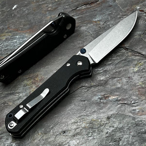 OTIS: Black Micarta Handles, D2 Drop Point Blade, Thumb Stud Opening, EDC Folding Pocket Knife