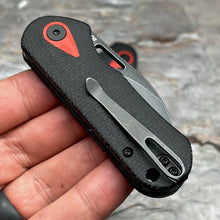 Load image into Gallery viewer, STUBBY:  Black Micarta Handles, D2 Drop Point Blade, Deep Carry Pocket Clip, Small EDC Folding Pocket Knife