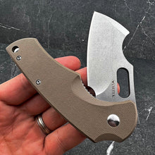 Load image into Gallery viewer, RHINO: D2 Cleaver Blade, Desert Tan G10 Handles, Ball Bearing Flipper Pivot System