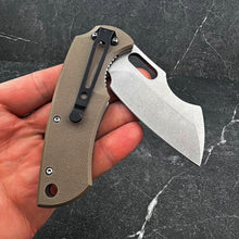 Load image into Gallery viewer, RHINO: D2 Cleaver Blade, Desert Tan G10 Handles, Ball Bearing Flipper Pivot System