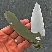 Load image into Gallery viewer, BRIGADE: Large D2 Drop Point Blade, Green G10 Handles,  Fast Open Ball Bearing Flipper System