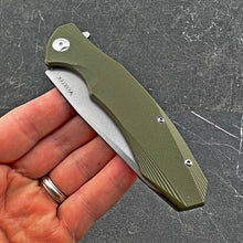 Load image into Gallery viewer, BRIGADE: Large D2 Drop Point Blade, Green G10 Handles,  Fast Open Ball Bearing Flipper System