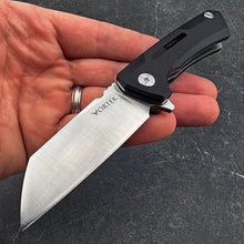 Load image into Gallery viewer, TADPOLE:  Black G10 Handles, D2 Sheepsfoot Blade,  Ball Bearing Flipper System