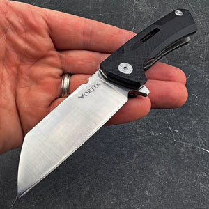 TADPOLE:  Black G10 Handles, D2 Sheepsfoot Blade,  Ball Bearing Flipper System