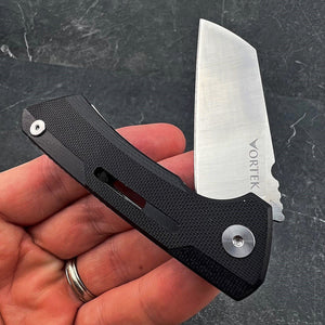 TADPOLE:  Black G10 Handles, D2 Sheepsfoot Blade,  Ball Bearing Flipper System