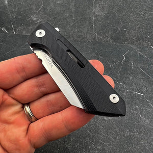 TADPOLE:  Black G10 Handles, D2 Sheepsfoot Blade,  Ball Bearing Flipper System