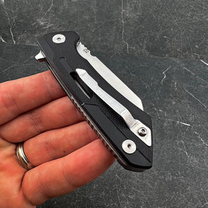 TADPOLE:  Black G10 Handles, D2 Sheepsfoot Blade,  Ball Bearing Flipper System