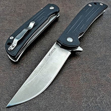 Load image into Gallery viewer, MALLARD:  D2 Straight Back Blade, Black G10 Handles,  Ball Bearing Flipper System