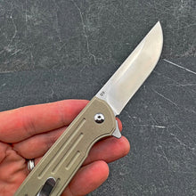 Load image into Gallery viewer, MALLARD:  Straight Back D2 Blade,  Desert Tan G10 Handles,  Fast Open Ball Bearing Pivot System