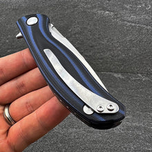 Load image into Gallery viewer, TURRET: Black and Blue G10 Handles, D2 Drop Point Blade,  Ball Bearing Flipper Sytem