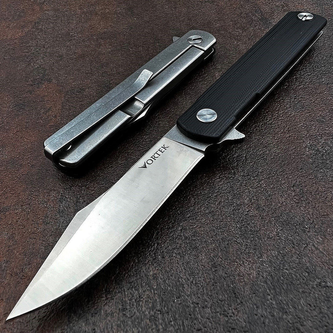 SPARROW: Slim Designed Frame Lock, 9Cr18MoV Blade,  Black G10 Handle,  Ball Bearing Flipper System