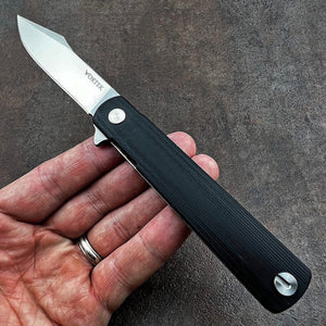 SPARROW: Slim Designed Frame Lock, 9Cr18MoV Blade,  Black G10 Handle,  Ball Bearing Flipper System