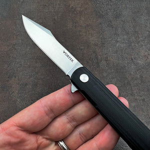 SPARROW: Slim Designed Frame Lock, 9Cr18MoV Blade,  Black G10 Handle,  Ball Bearing Flipper System