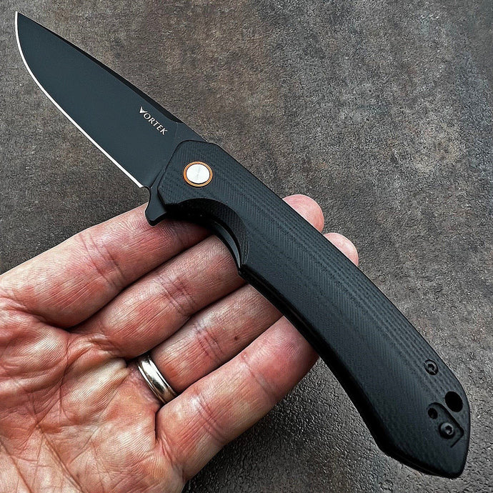 ADMIRAL - Black D2 Drop Point Blade, Black G10 Handles