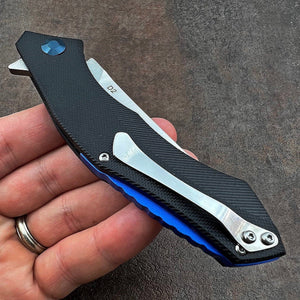 SCIMITAR: Black G10 Handles, Upswept D2 Blade