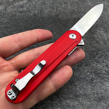 Load image into Gallery viewer, CRICKET:  D2 Drop Point Blade, Red G10 Handles,  Small and Lightweight,  Ball Bearing Flipper System