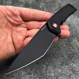 RIPTIDE: Tactical Black G10 Handles, Black Tanto D2 Blade,  Ball Bearing Flipper System