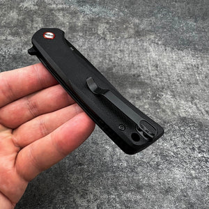 RIPTIDE: Tactical Black G10 Handles, Black Tanto D2 Blade,  Ball Bearing Flipper System