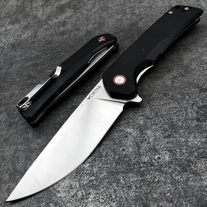 RIPTIDE:  Tactical Black G10 Handles, D2 Drop Point Blade,  Ball Bearing Flipper System