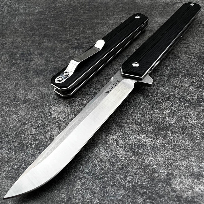 SKYLINE: Slim Design Executive Knife, Black G10 Handles, D2 Straight Back Blade,  Ball Bearing Flipper System