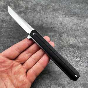 SKYLINE: Slim Design Executive Knife, Black G10 Handles, D2 Straight Back Blade,  Ball Bearing Flipper System