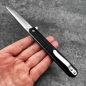 SKYLINE: Slim Design Executive Knife, Black G10 Handles, D2 Straight Back Blade,  Ball Bearing Flipper System