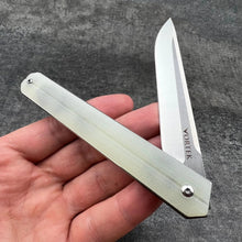 Load image into Gallery viewer, SKYLINE: Jade G10 Handles, D2 Straight Back Blade,  Long Slim Design,  Ball Bearing Flipper System