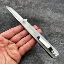 Load image into Gallery viewer, SKYLINE: Jade G10 Handles, D2 Straight Back Blade,  Long Slim Design,  Ball Bearing Flipper System