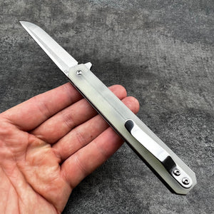 SKYLINE: Jade G10 Handles, D2 Straight Back Blade,  Long Slim Design,  Ball Bearing Flipper System