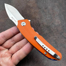 Load image into Gallery viewer, MUSKRAT:  Orange G10 Handles, 9Cr18MoV Drop Point Blade,  Ball Bearing Flipper System